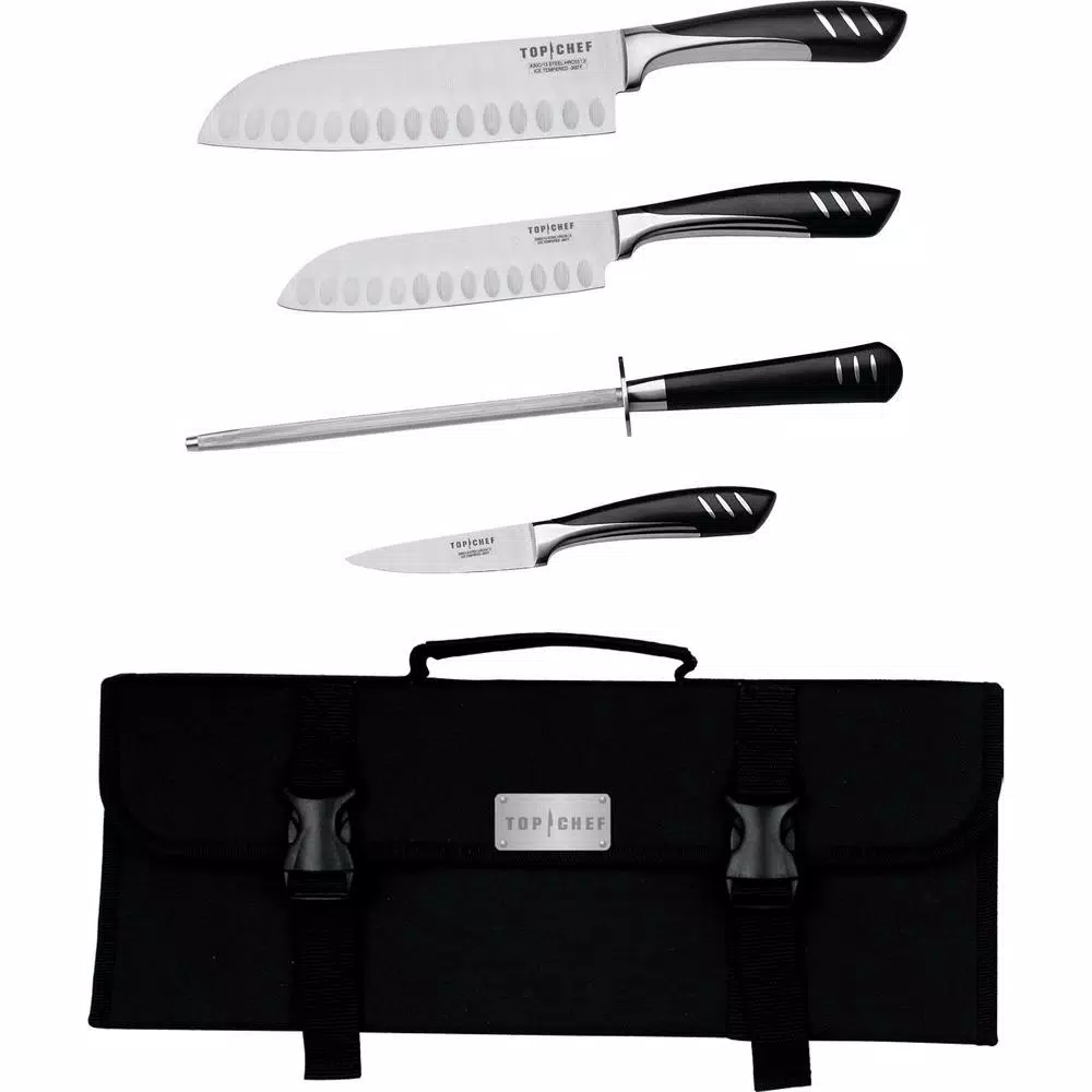 Top Chef 5-Piece Stainless Steel Knife Set with Portable Carry Pouch
