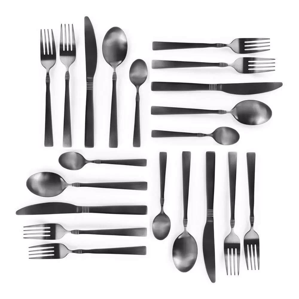 Megachef Cravat 20-Piece Matte Black Flatware Set, 18/10 Stainless Steel Silverware Service for 4
