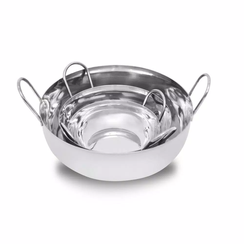 Unbranded 3-Piece Stainless Steel Balti Pan Set, 3 Sizes (3.25 Qt., 1.25 Qt., 0.50 Qt.)