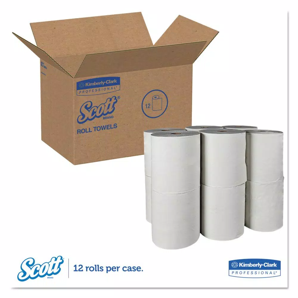 Scott Essential 100% Recycled Fiber Hard Roll Towels, White, 8 in. x 800 ft, 12 Rolls per Carton