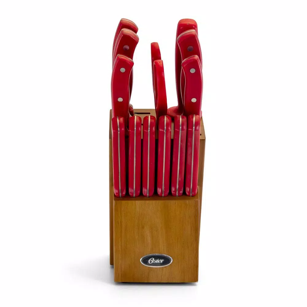 Oster Evansville 14-Piece Stainless Steel Knife Set with Rubberwood Block