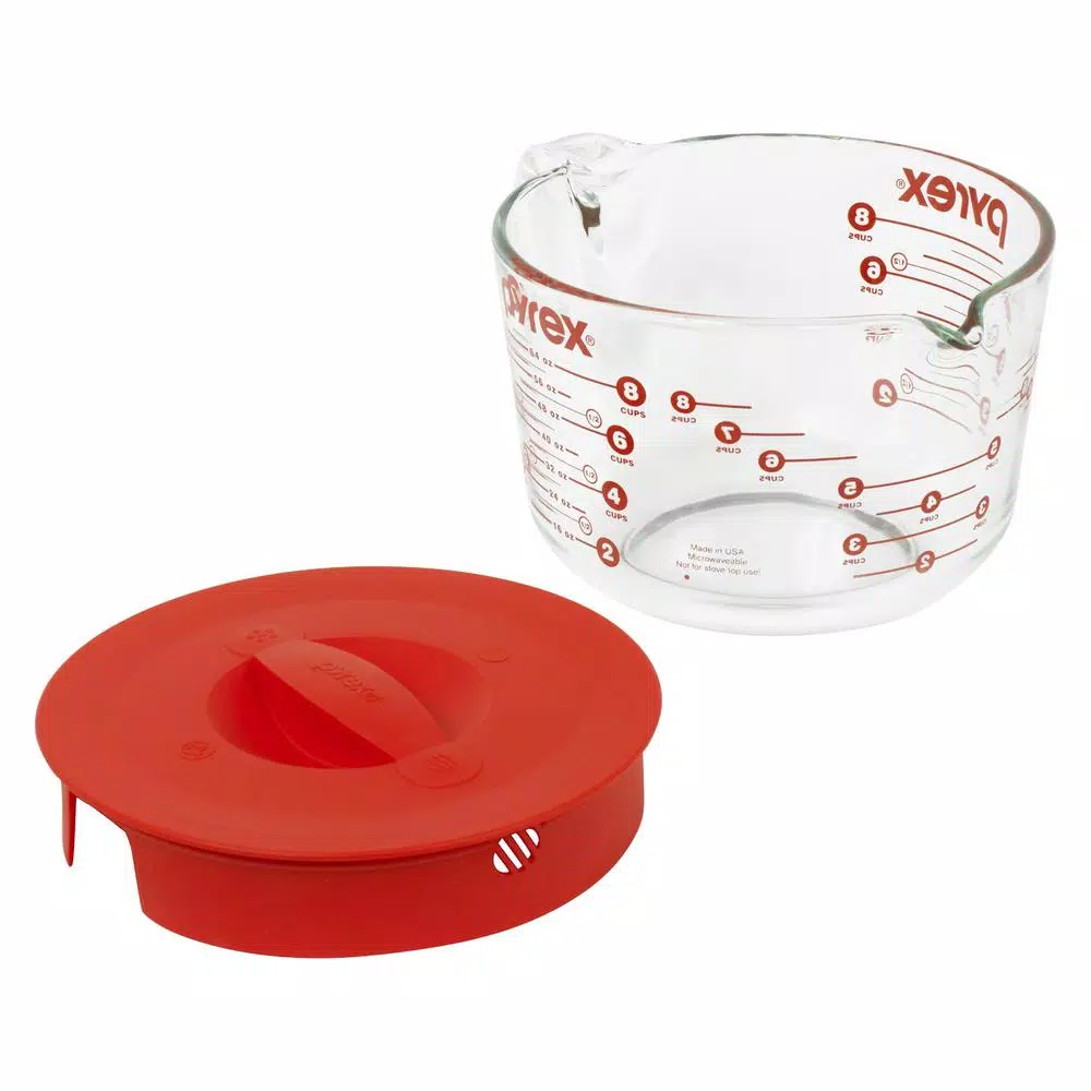 Pyrex 8-Cup Glass Measuring Cup with Red Plastic Lid