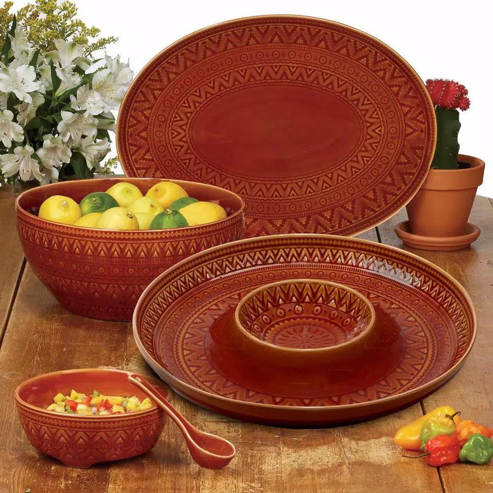 Certified International Aztec Rust Stoneware 12.75 in. Round Platter