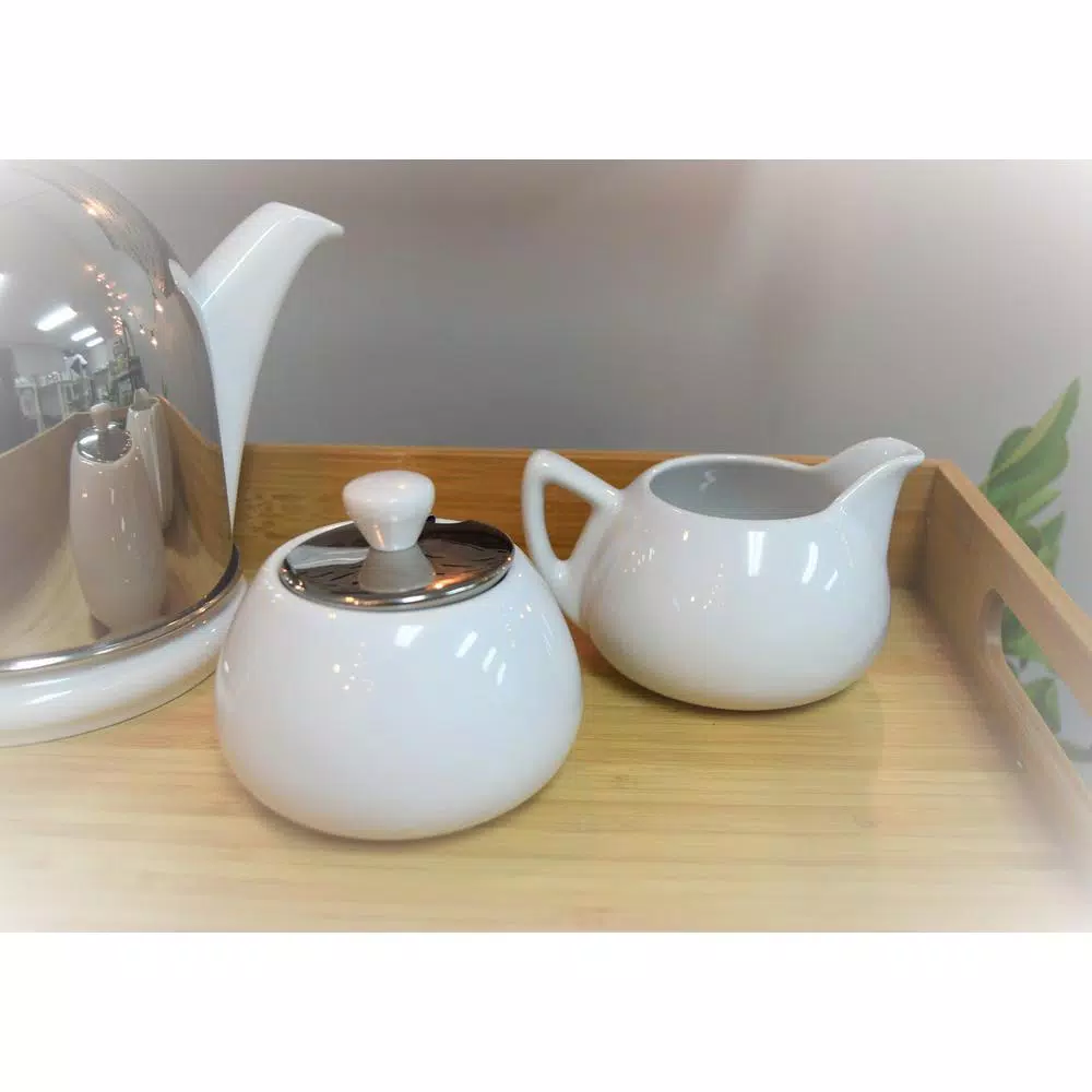 Bredemeijer Spring White Cosy Manto Ceramic Creamer and Sugar Bowl Set with Stainless Steel Knob