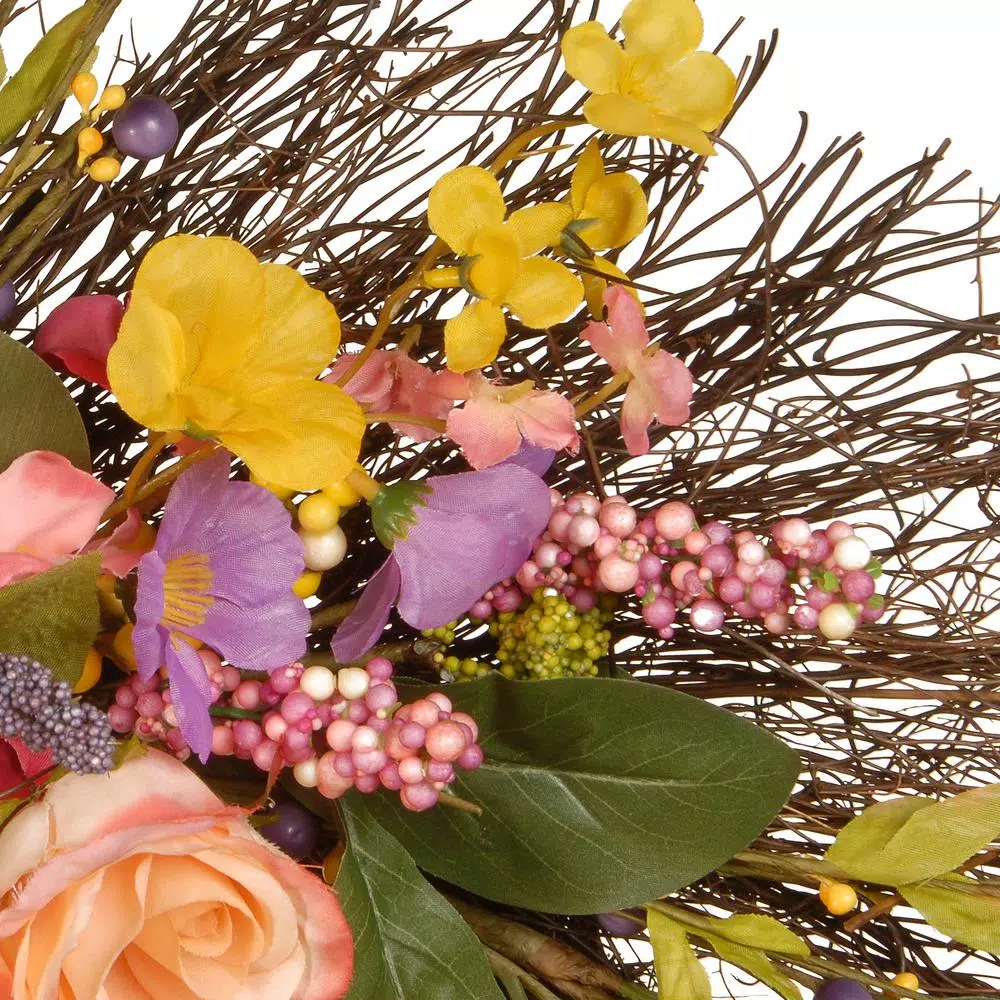 National Tree Company 24 in. Spring Wildflower Wreath with Mixed Flower Blooms