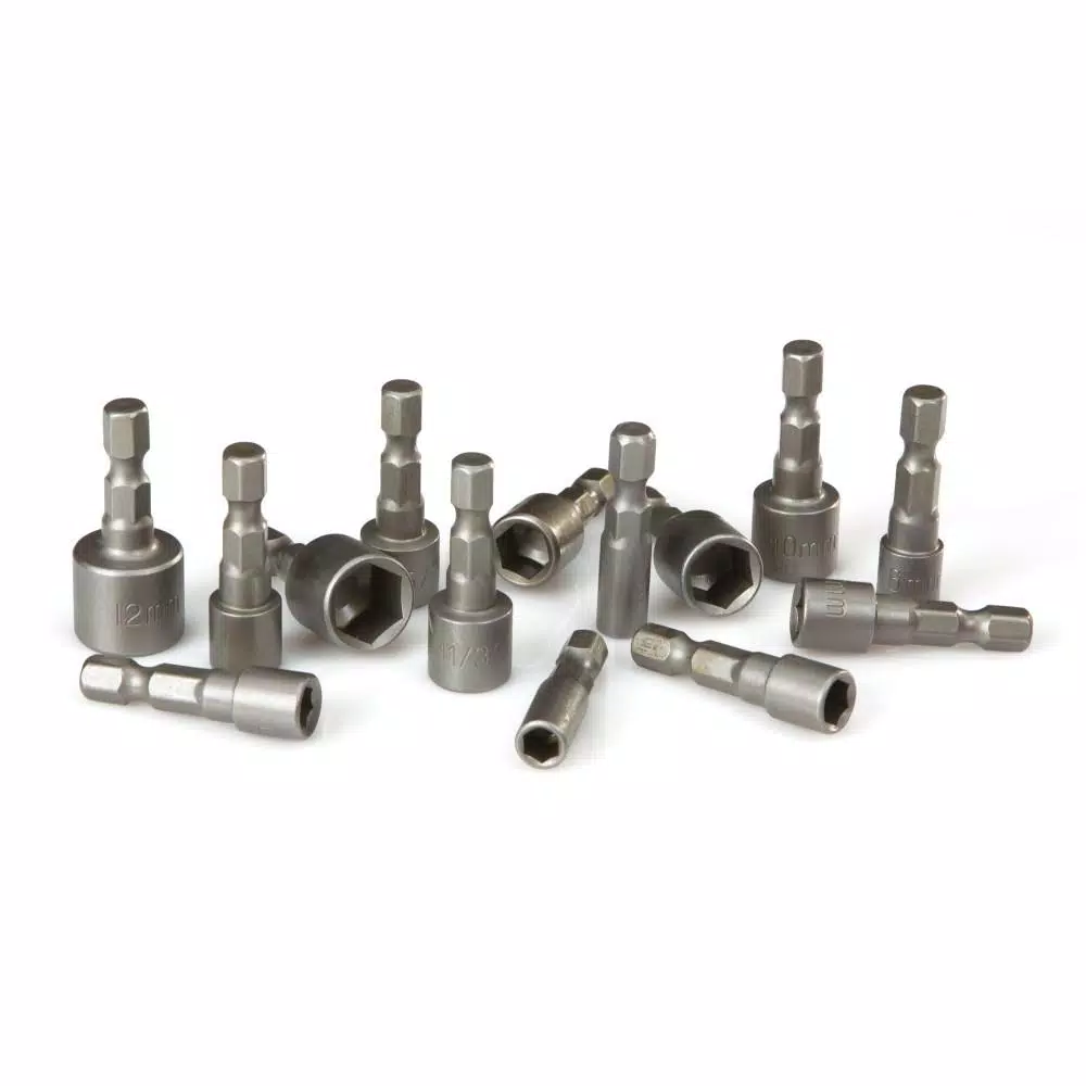 TEKTON 14-Piece Quick-Change Power Nut Driver Bit Set, 3/16-7/16 in. and 5-12 mm