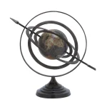 LITTON LANE Modern Black Armillary Sphere Globe with Spear Finials and Sepia Map thumbnail 2