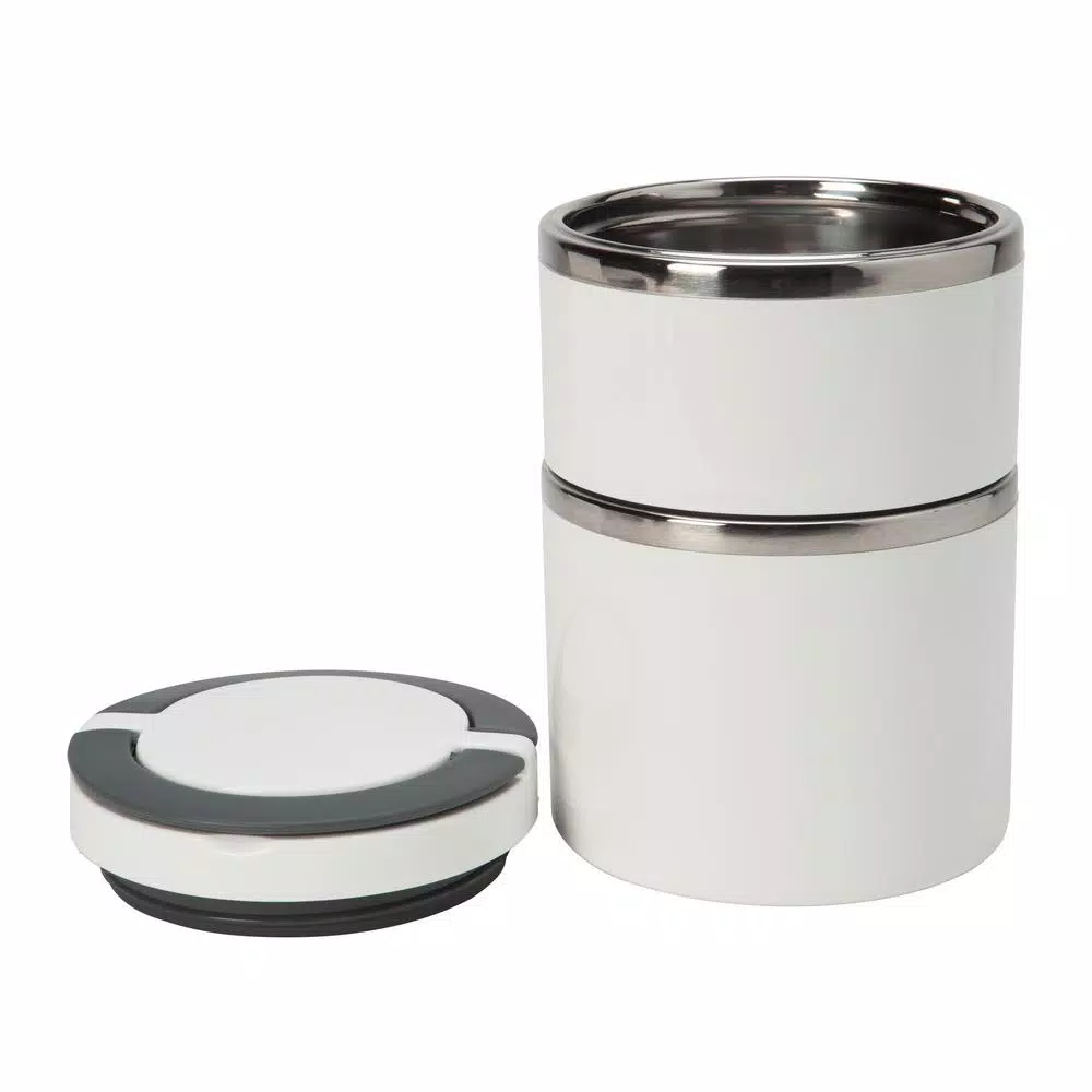 Kitchen Details White 2-Tier Round Twist Stainless Steel Insulated Lunch Box