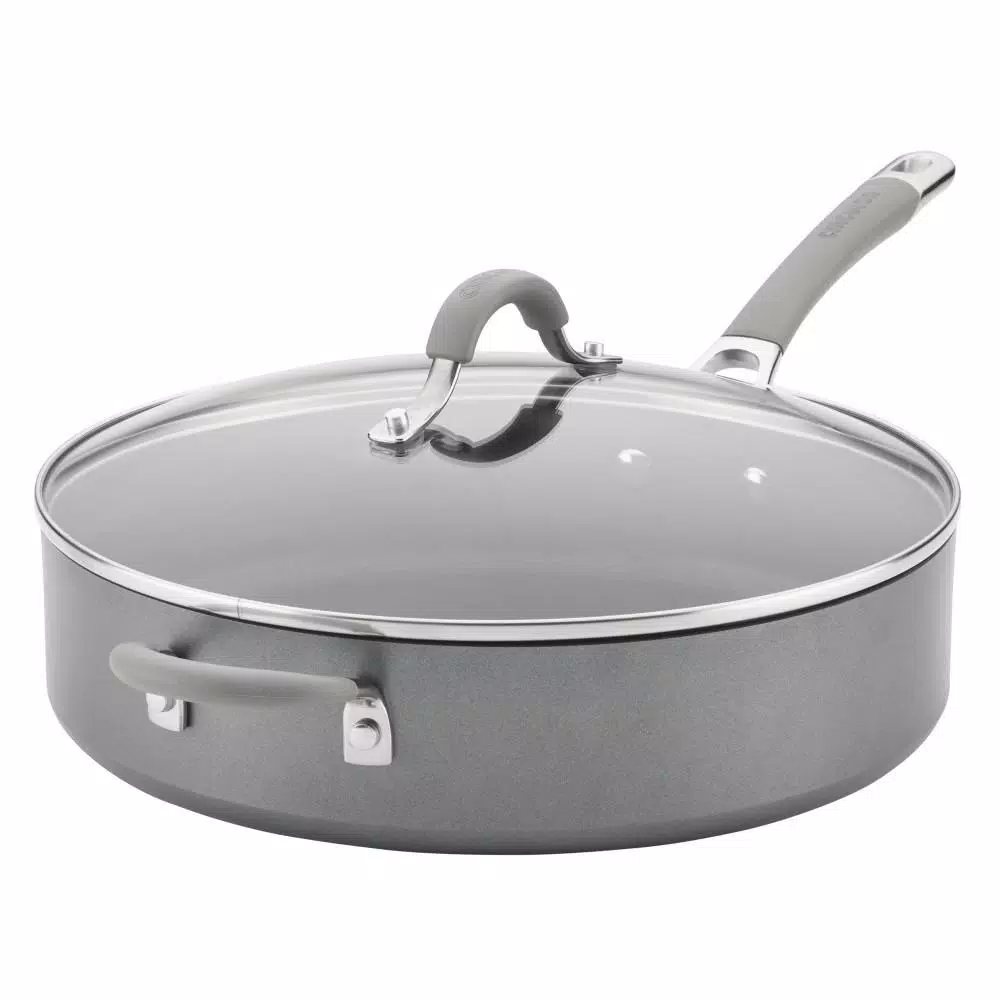 Circulon Elementum 5 qt. Hard-Anodized Aluminum Nonstick Saute Pan with Glass Lid, Oyster Gray
