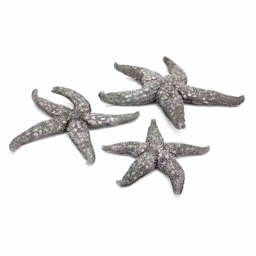 IMAX Magali Silver Starfish Wall Decor Set of 3 - Distressed Gray Polystone Sculptures
