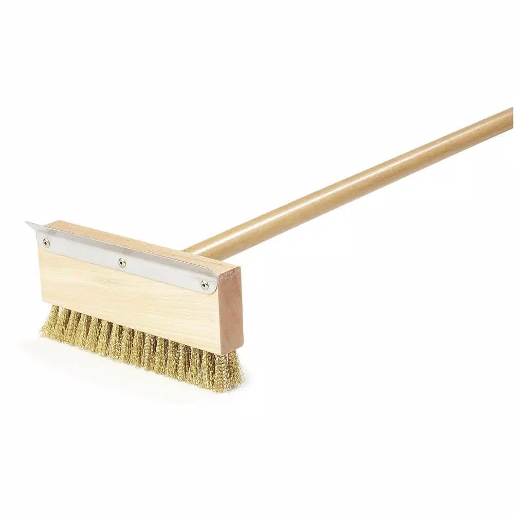 Carlisle Commercial Oven Brush and Scraper with 42 in. Wood Handle and Brass Bristles