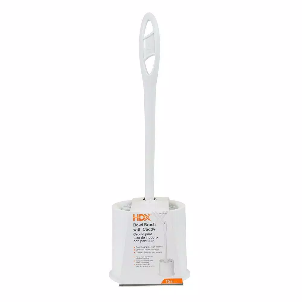 HDX 13.125 in. Polypropylene Toilet Bowl Brush and Holder Set, White/Gray