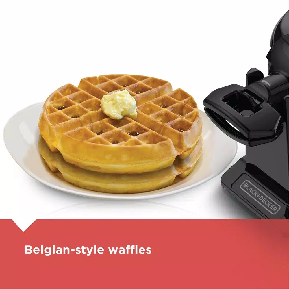 BLACK+DECKER Rotating Belgian Waffle Maker, 2-Slice Nonstick Dual Cooking Plates, Black