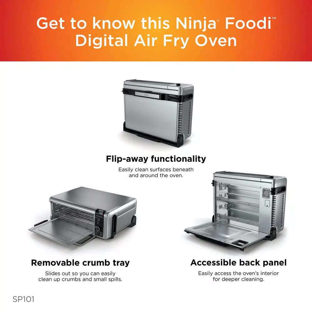Ninja Foodi Digital Air Fry Oven, Stainless Steel Convection Toaster Oven with Flip-Away Storage