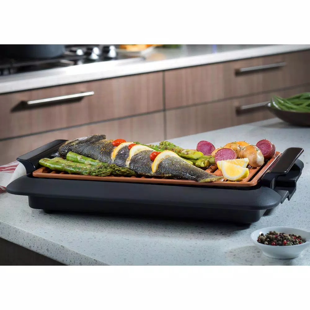 Gotham Steel Smokeless Indoor Grill, 234 sq. in. Non-Stick Ti-Ceramic Countertop Grill, Black/Copper