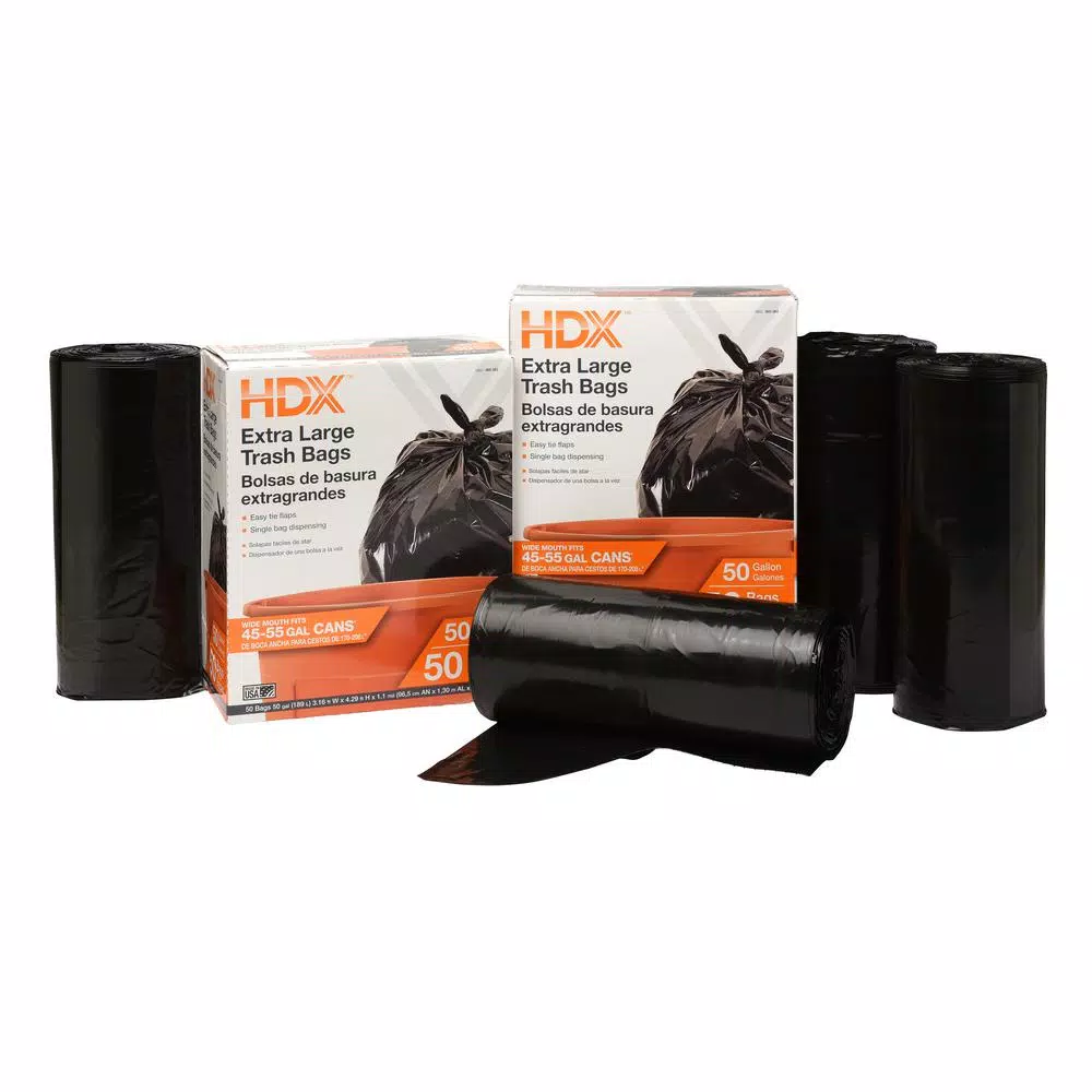 HDX 50 Gallon Extra Large Black Trash Bags, 1.1 Mil Thick, 100 Count