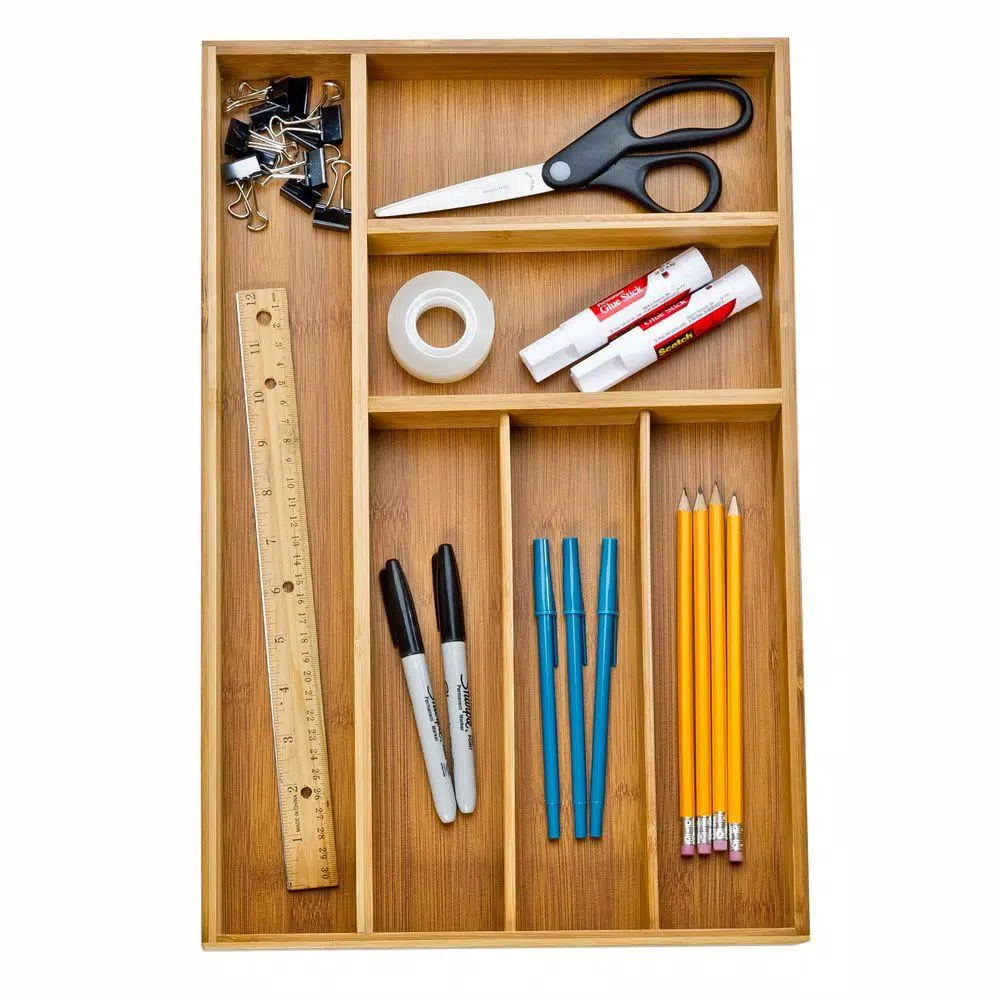 Seville Classics Bamboo Drawer Organizer Tray, 6 Compartments, 11.75 x 18 x 2 in.