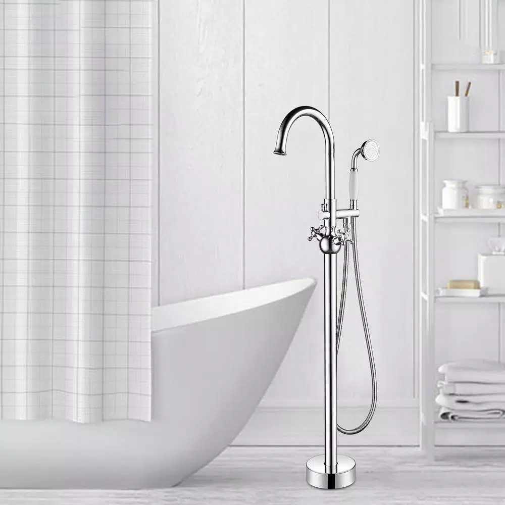 Vanity Art 48 in. Freestanding Single-Handle Claw Foot Tub Faucet with Hand Shower, Polished Chrome