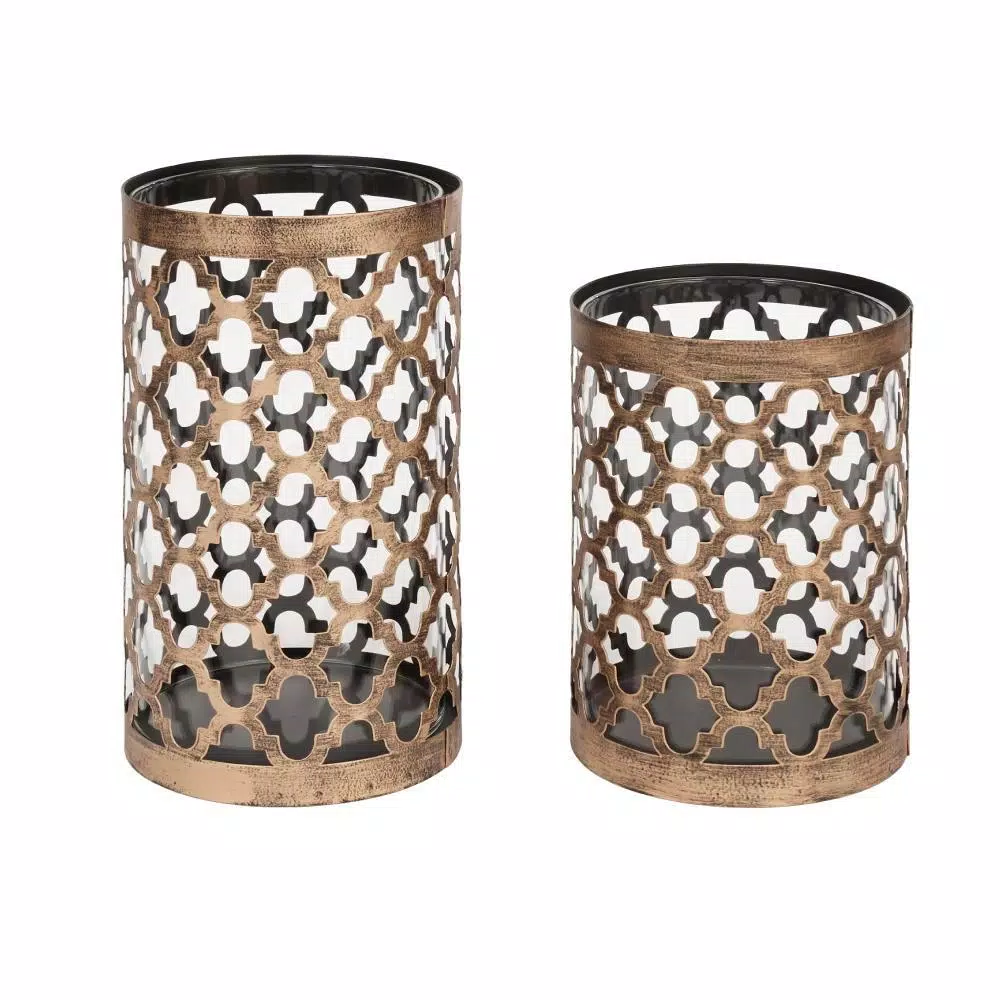 Hampton Bay 7.6 in. Gold Metal and Glass Outdoor Patio Candle Lantern