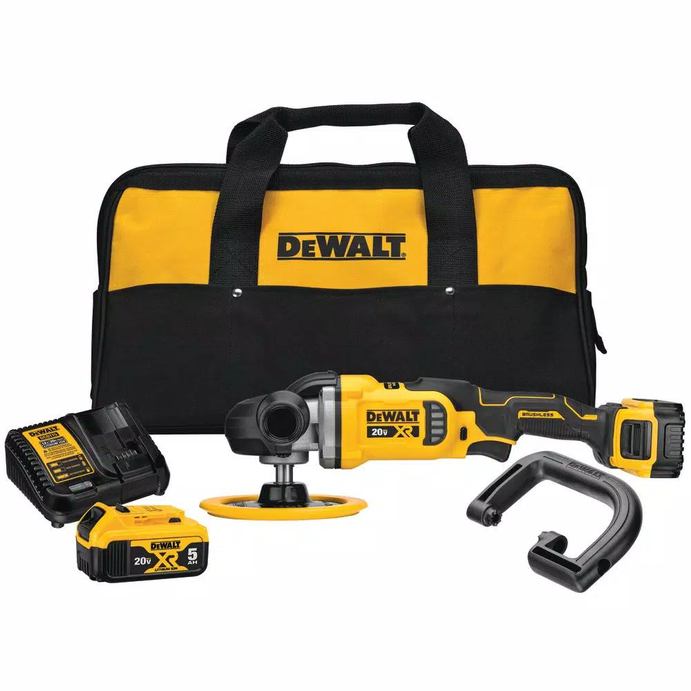 DEWALT 20V MAX XR Cordless Brushless 7 in. Variable Speed Rotary Polisher Kit with (2) 5.0 Ah Batteries & Charger