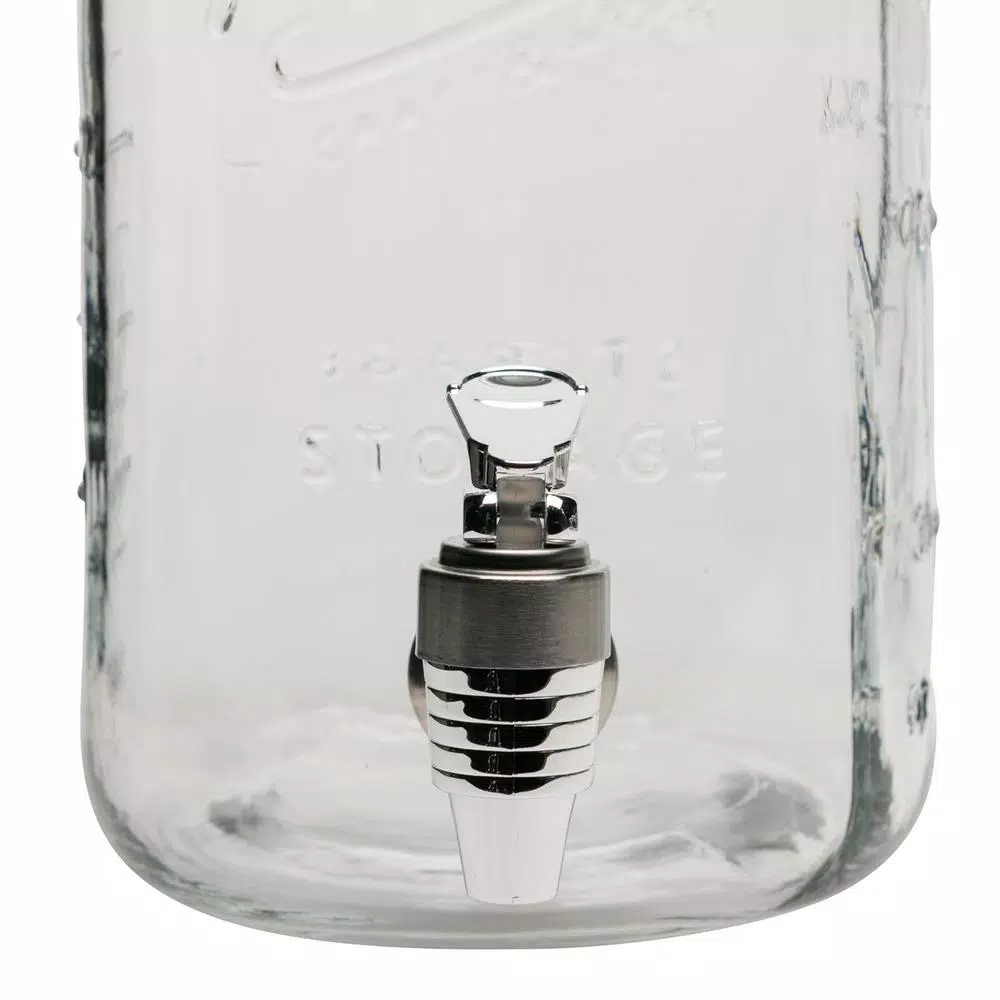 MASON CRAFT & MORE 5-Piece Clear Glass Drink Dispenser Set with 4L Dispenser and 4 Mugs with Metal Lids