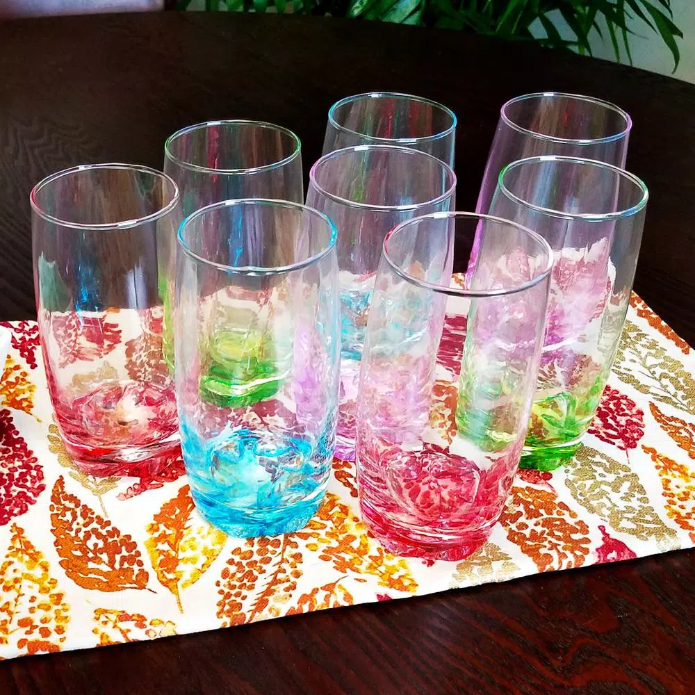 Gibson Home Karissa 8-Piece Assorted Colors Glass Tumbler Set, 13 oz.
