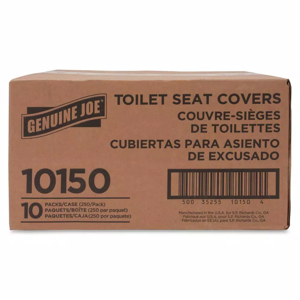Genuine Joe White Flushable Toilet Seat Covers, 2500 Count (10 Packs of 250)