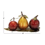 LITTON LANE Elegant Metal Fruit Sculpture Set - Golden Pear and Red Apples on Leaf Tray Base thumbnail 7