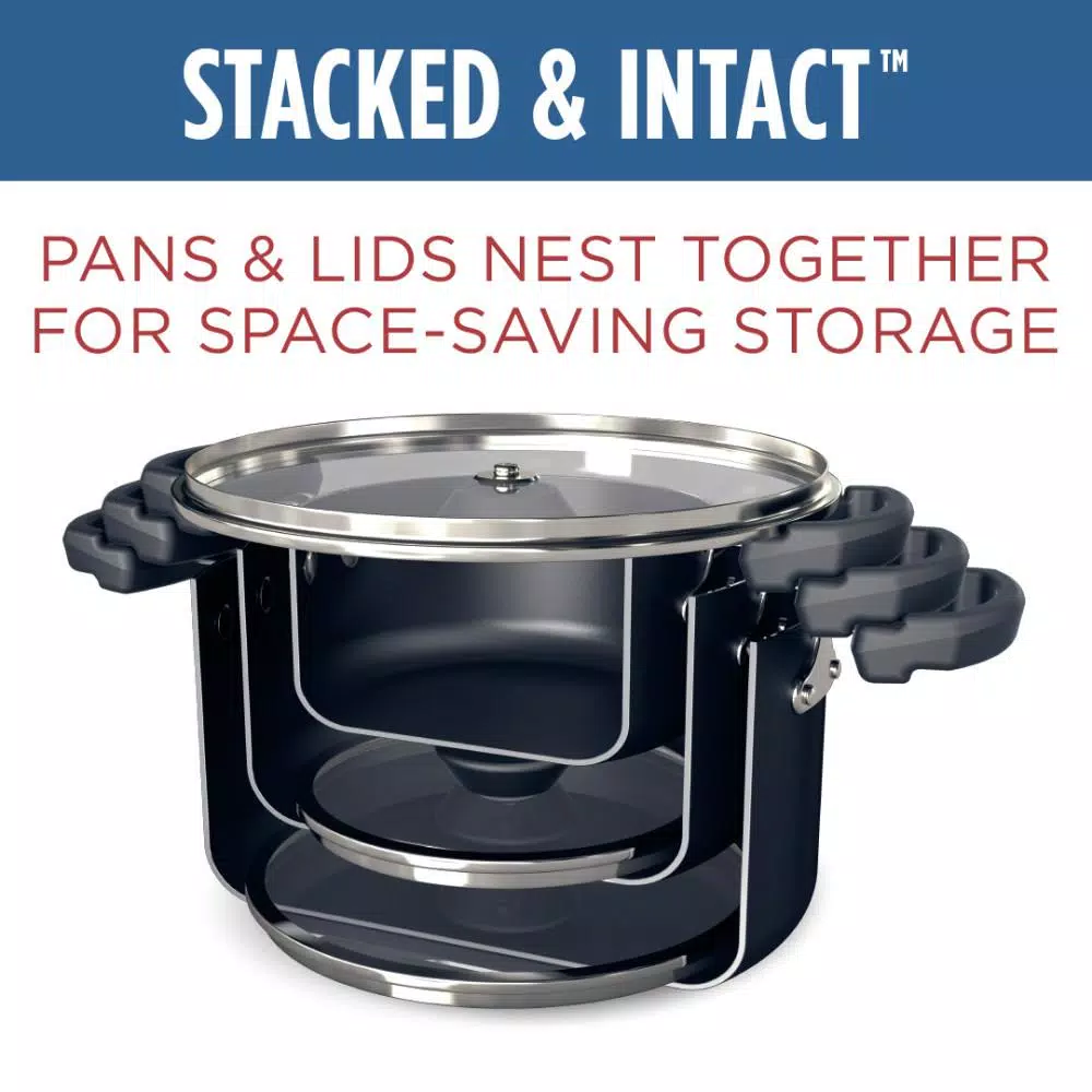 Farberware Neat Nest 6-Quart Aluminum Nonstick Saucepot with Glass Lid, Black