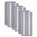 RITZ T-Fal Gray Solid and Stripe Waffle Cotton Terry Kitchen Dish Towel Set, 6-Pack thumbnail 1