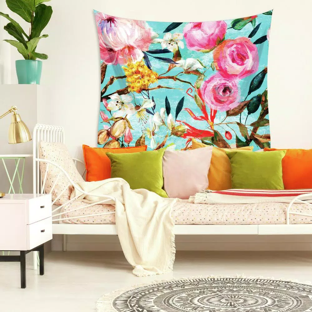 RoomMates Oil Paint Floral Large Wall Tapestry, Multi-Colored Polyester Wall Hanging