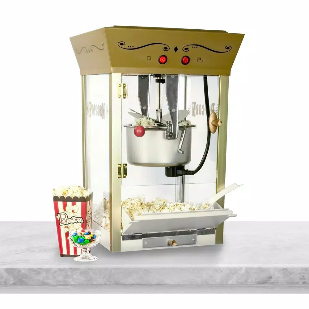 Nostalgia 600W 8 oz. Ivory Popcorn Machine with Cart and Candy Dispenser