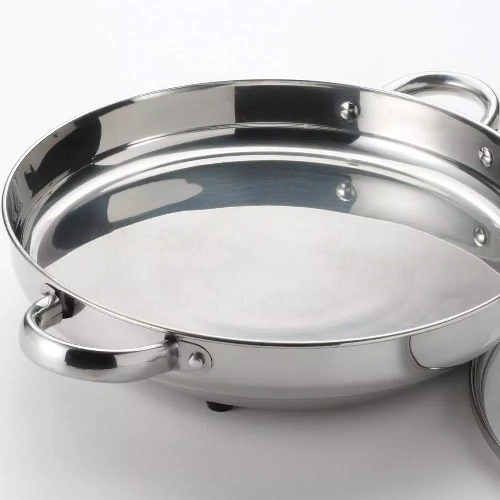 AROMA Gourmet 132 sq. in. Stainless Steel Electric Skillet with Tempered Glass Lid