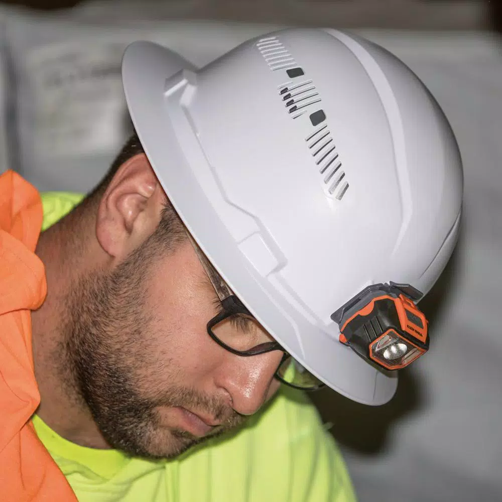 Klein Tools Vented Full Brim Hard Hat with Integrated Headlamp, Class C Type 1, White