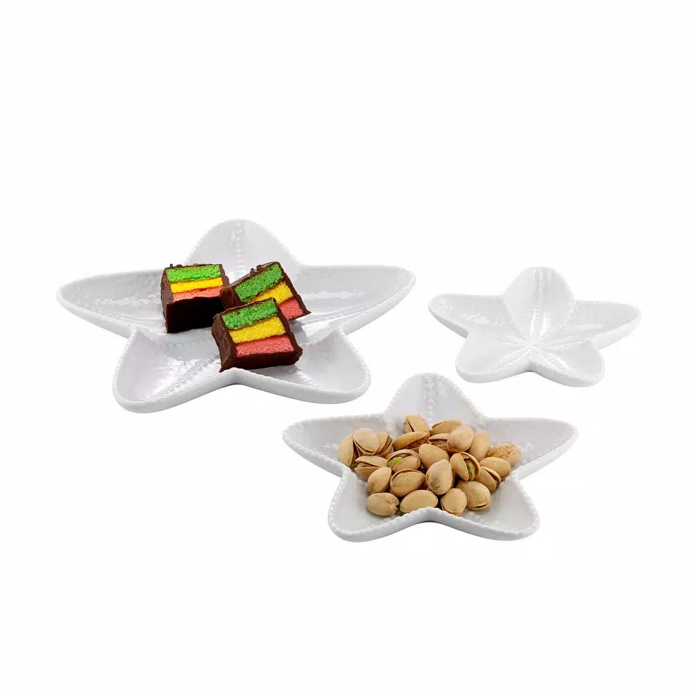 Over and Back Starfish 3-Piece Porcelain Nesting Plate Set - Coastal Serving Trays