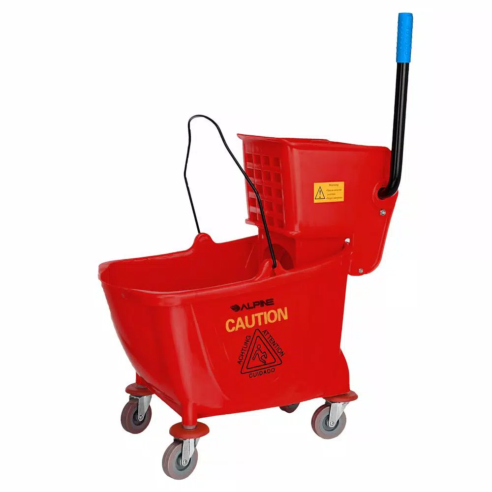 Alpine Industries 36 Qt. Mop Bucket with Side Press Wringer, Red