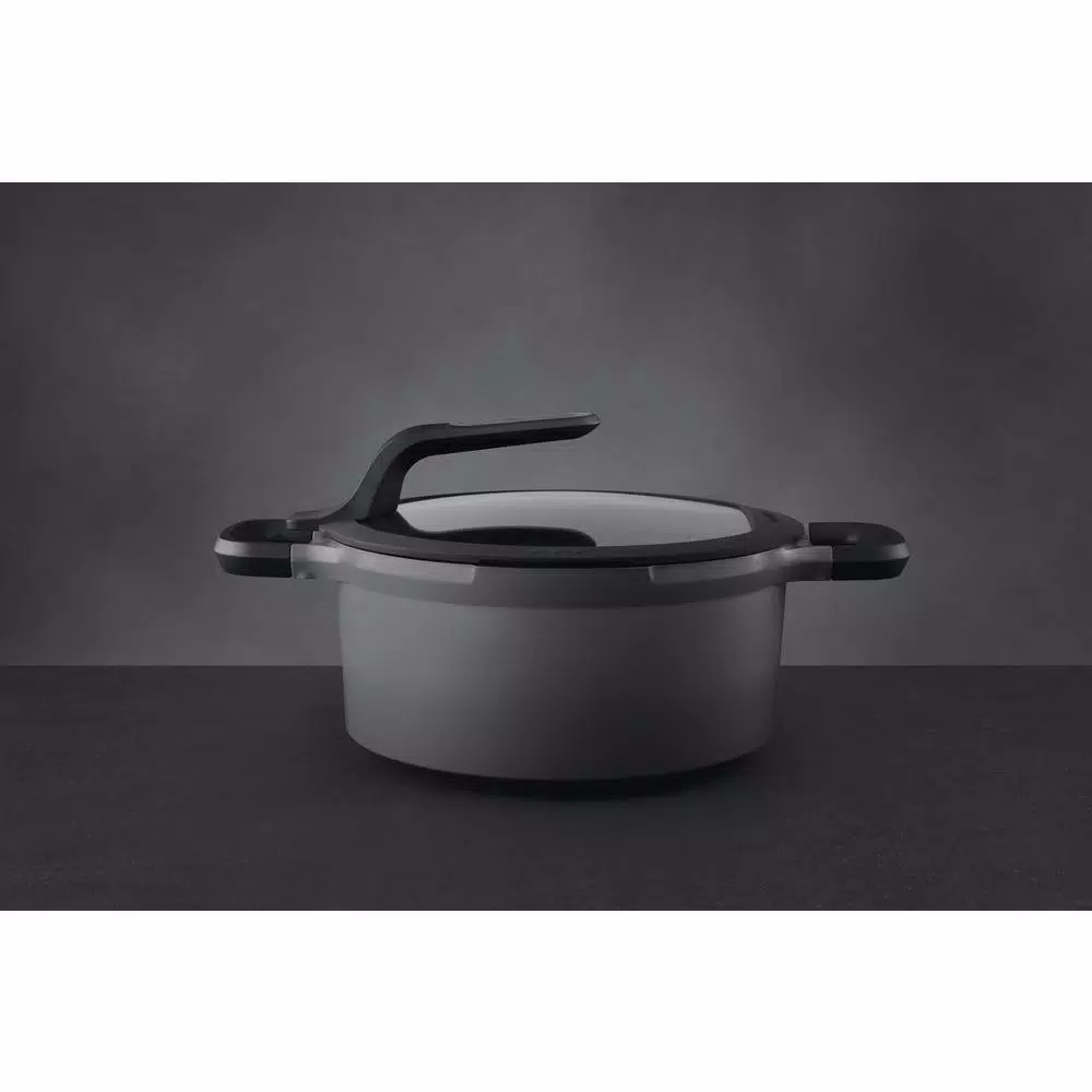 BergHOFF GEM Stay Cool 5 qt. Cast Aluminum Nonstick Stock Pot with Glass Lid, Gray