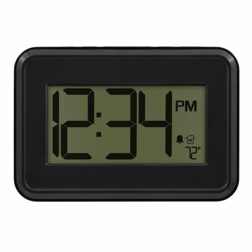 La Crosse Technology Modern Digital Wall Clock with Temperature Display, Countdown Timer, and Alarm - Black