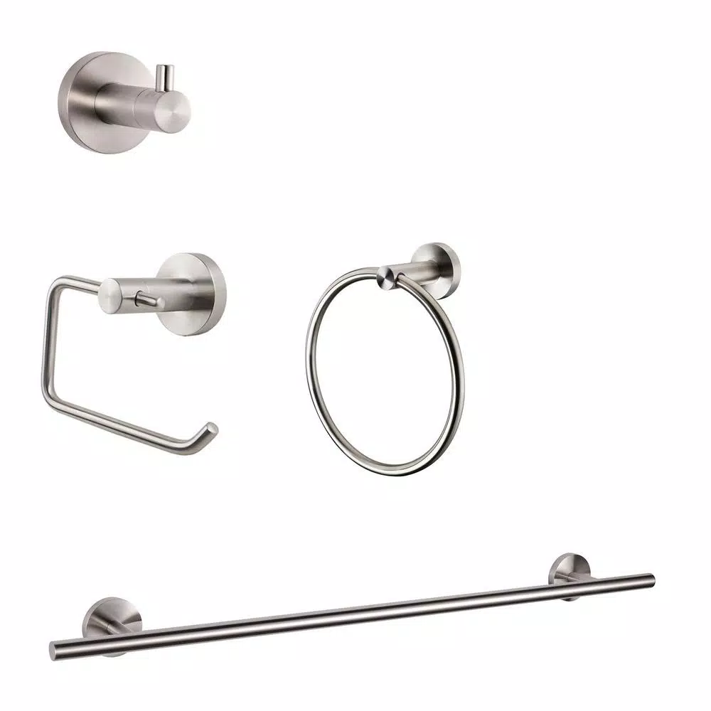Lexora Bagno Nera 4-Piece Bath Hardware Set, Satin Nickel Stainless Steel
