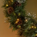 Noble House 24 in. Pre-Lit LED Artificial Christmas Wreath with Snowy Branches and Pinecones, Warm White thumbnail 2