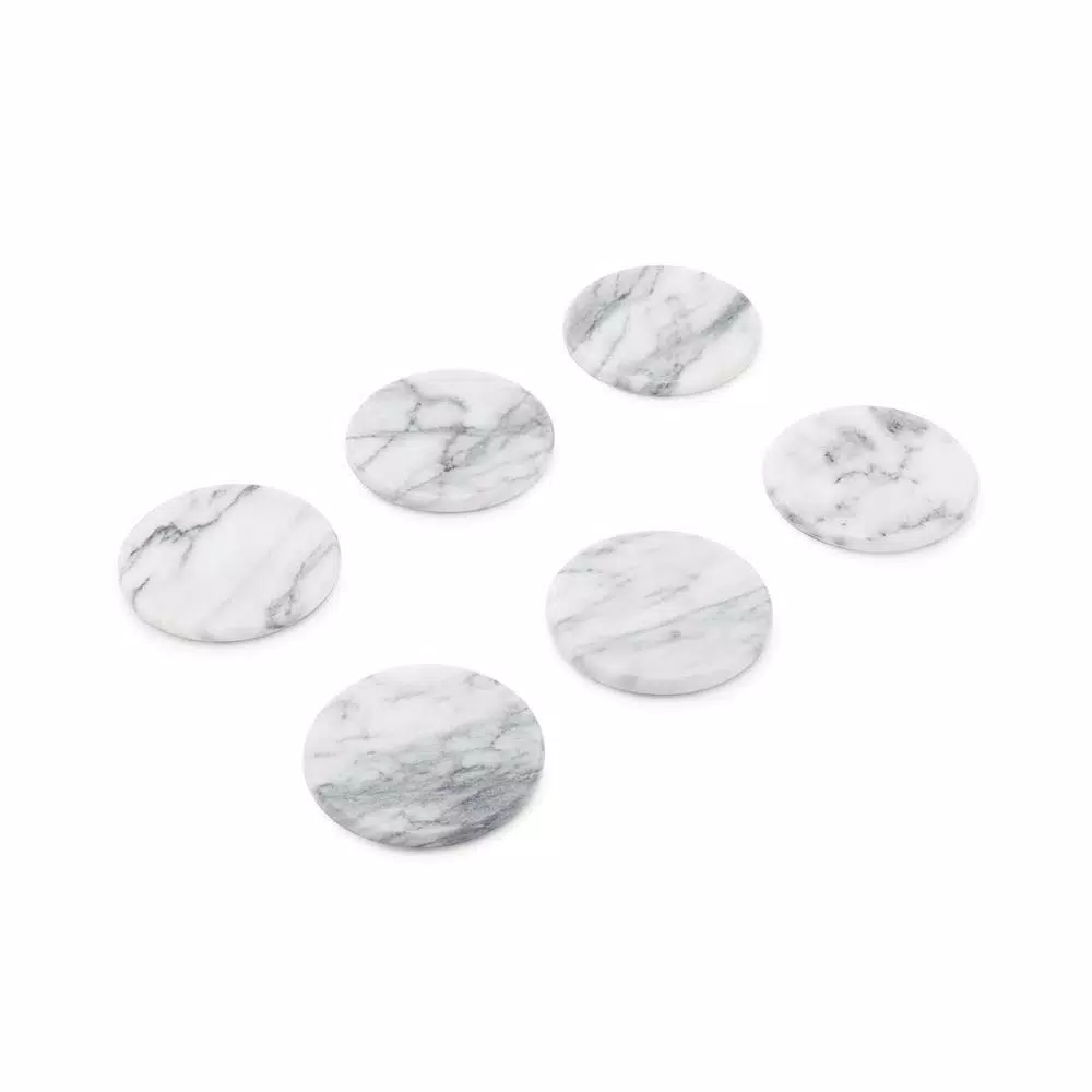 Fox Run White Marble Coasters, Set of 6, Natural Stone with Cork Underside