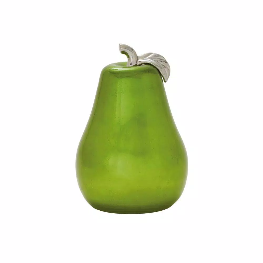 LITTON LANE Modern Reflections 16 in. Emerald Green Ceramic Decorative Pear Sculpture