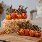 Gerson 6.89 in. Resin Harvest Thanksgiving Pumpkin Tabletop Decor Set of 2 - Thankful & Welcome thumbnail 2