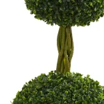 Nearly Natural 5 ft. Artificial Double Ball Boxwood Topiary Tree in Slate Planter with River Rocks thumbnail 2