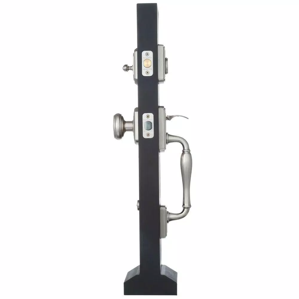Baldwin Prestige Wesley Single Cylinder Satin Nickel Handleset with Arch Rose Carnaby Knob and SmartKey Security