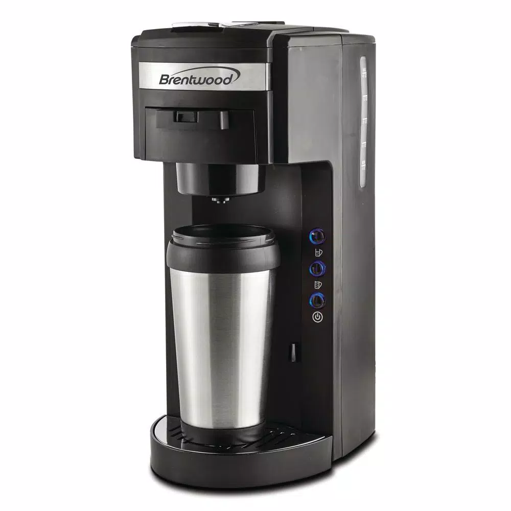 Brentwood Black Single Serve K-Cup Compatible Coffee Maker with Stainless Steel Mug