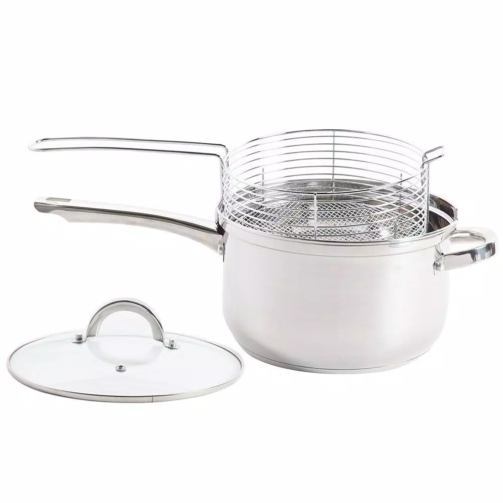 Oster Sangerfield 3-Piece Stainless Steel Deep Fryer Set, 4 Qt. with Lid and Basket
