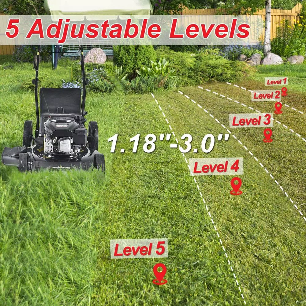 PowerSmart Power Smart 22 in. 3-in-1 Self-Propelled Gas Lawn Mower, 170 cc Engine, Rear-Wheel Drive