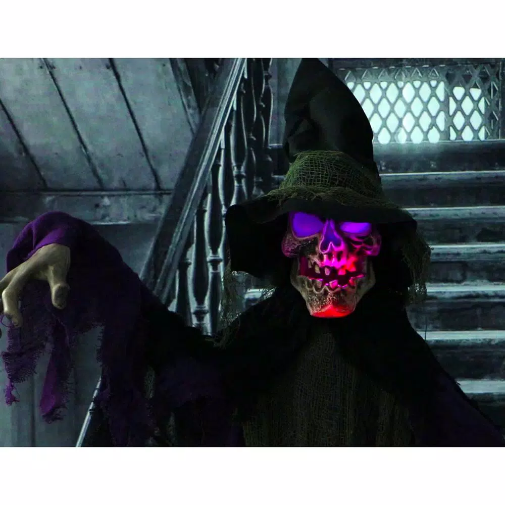 Haunted Hill Farm 6 ft. Animated Skeleton Witch Halloween Prop with Multi-Color Light Effects