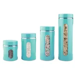 Unbranded Essence Collection 4-Piece Turquoise Stainless Steel Canister Set thumbnail 2